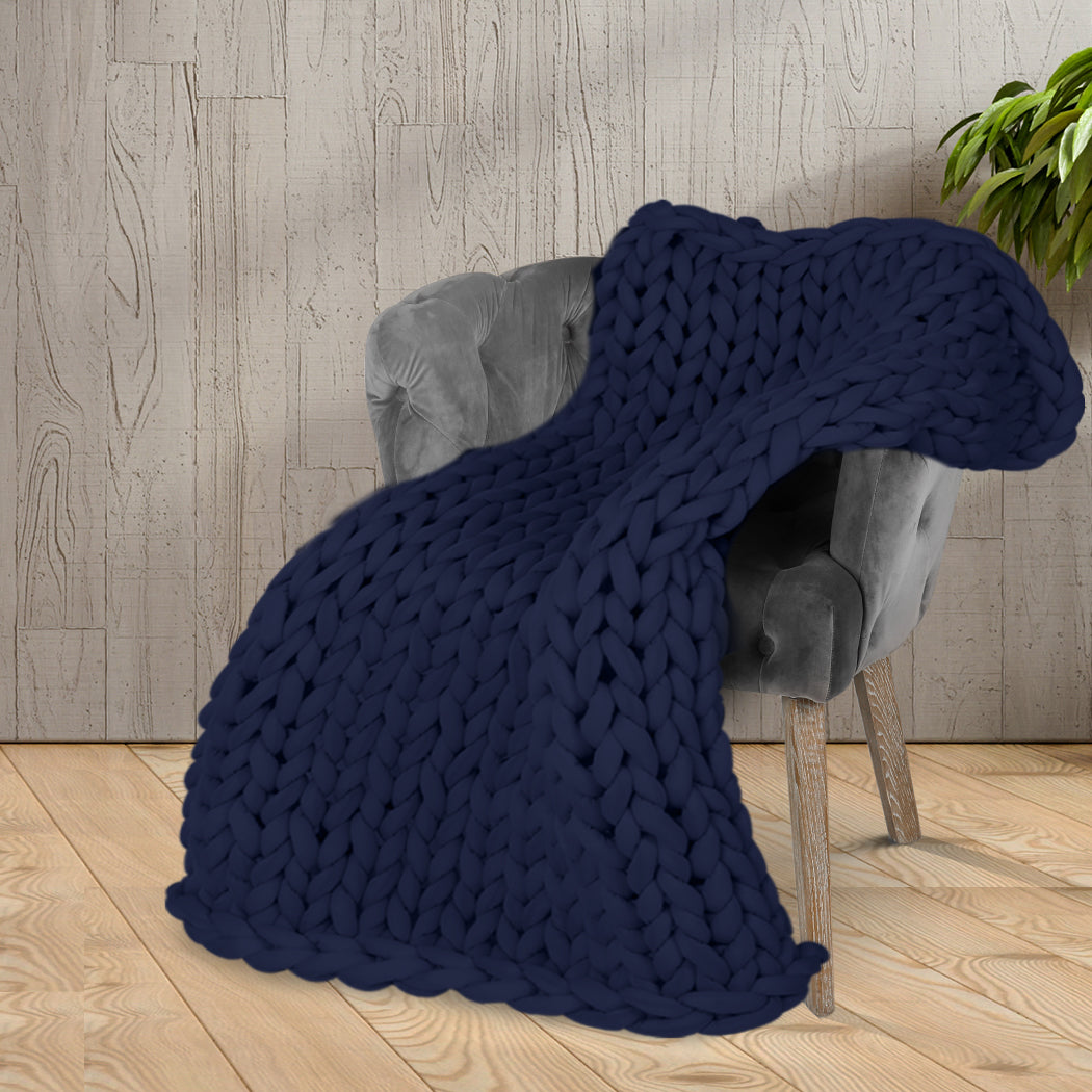 Dreamz Knitted Weighted Blanket Chunky Bulky Knit Throw Blanket 3KG Navy Blue